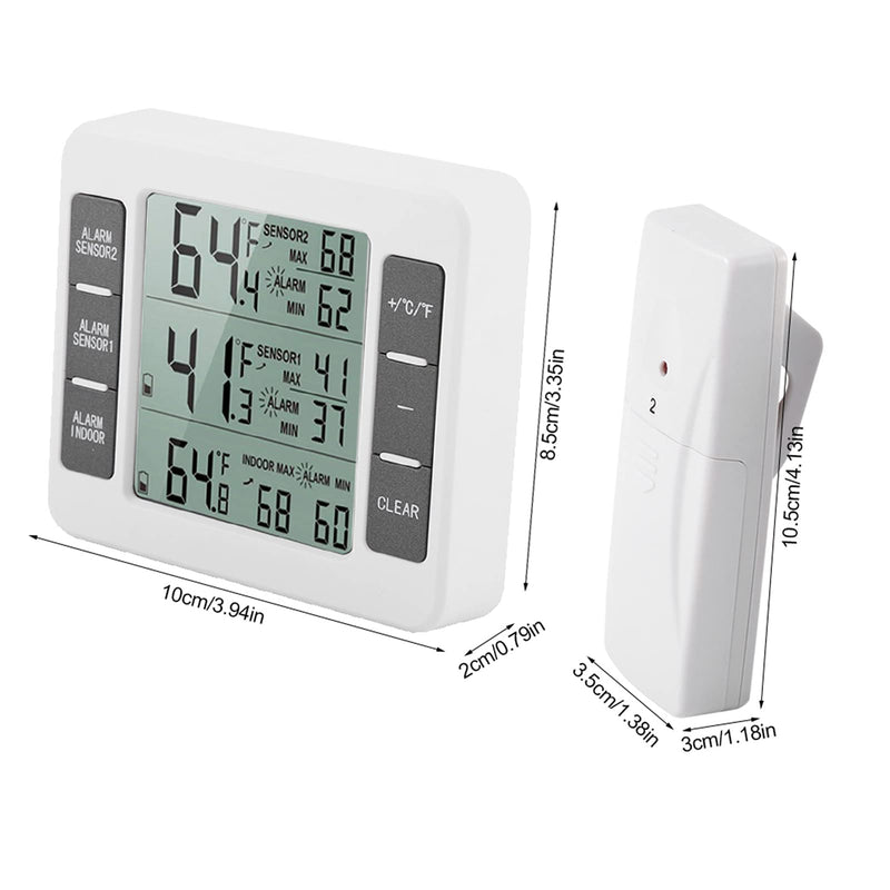 Fridge Thermometer, Digital Freezer Thermometer, with 2 sensors and Acoustic Alarm, Refrigerator Freezer Inside Outside Thermometers, for Kitchen Home Motorhome