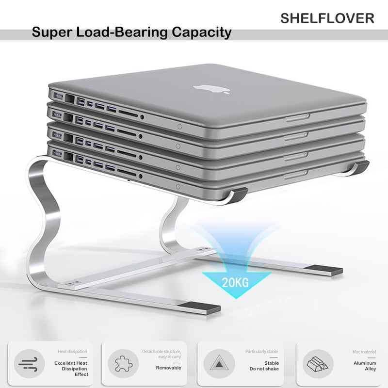 Laptop Stand Aluminum Alloy Material, Detachable PC Stand Notebook Holder, Compatible with Laptops Air/Pro/Lenovo/Dell, HP, 10'' ~ 18" Laptops, Silver