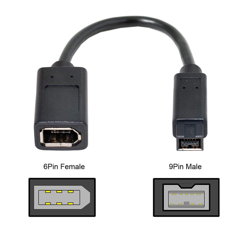 cablecc IEEE 1394 6Pin Female to 1394b 9Pin Male Firewire 400 to 800 Cable 20cm 9pin Male to 6Pin Female