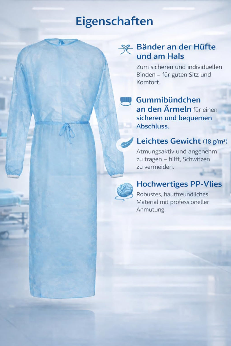 Pack of 10 Disposable Visitor Gowns Blue - Protective Gown, Surgical Gown, Hospital Gown, Patient Coat, Protective Gown, Disposable for Practice, Care & Food Sector 10 pieces
