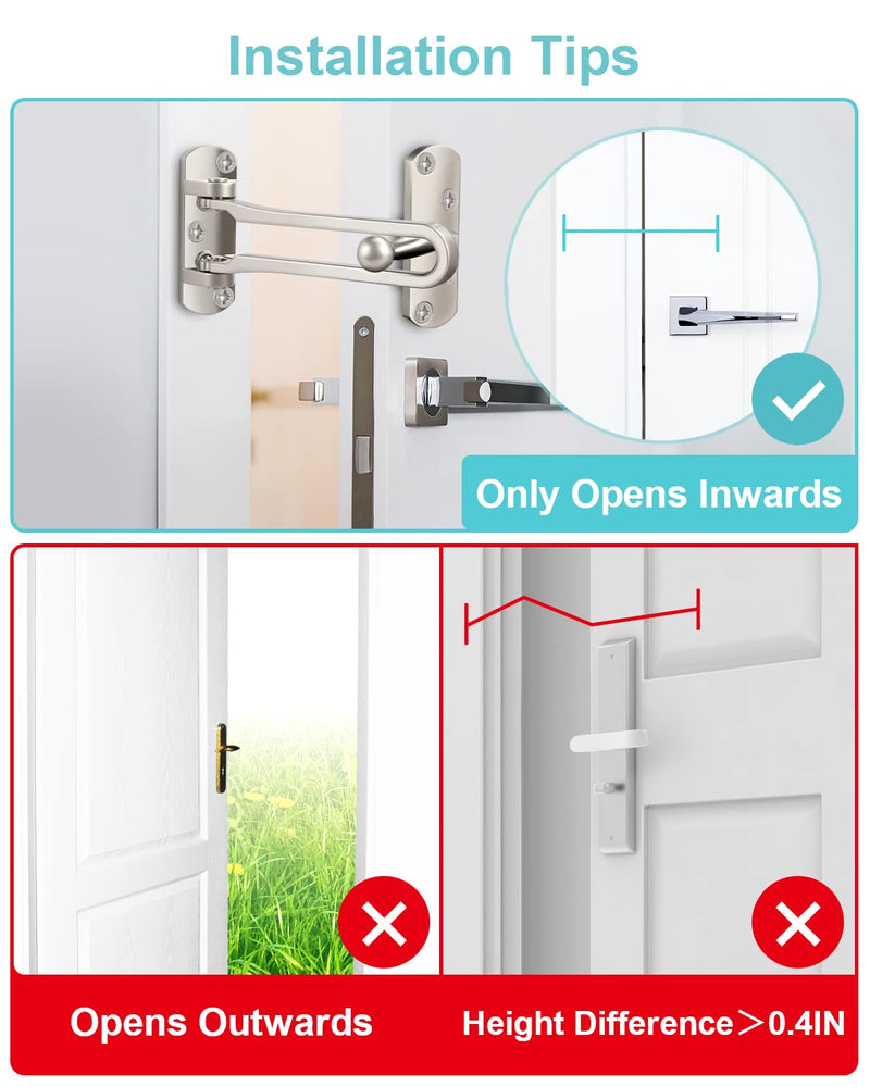 Door Lock Latch for Home Security - Swing Bar Door Guard for Front and Inside Door, Safety Childproof Reinforcement Door Stopper for Kids Home Hotel Apartment, Thicken Aluminium Alloy 2 Silver