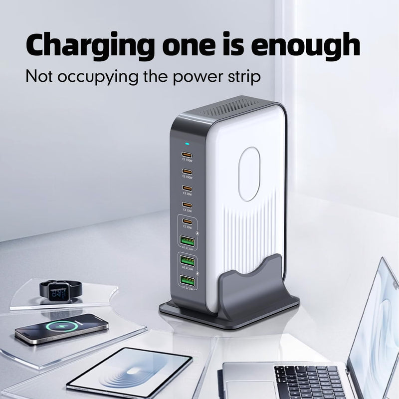 8 in 1 USB C Fast Charger Block, 8 Ports Chagring Station, Dual 100W PD PPS HUB for Multiple Devices, Laptop Adapter Compatible with MacBook Pro/Air iPad iPhone Pro Max, Galaxy, Dell, HP