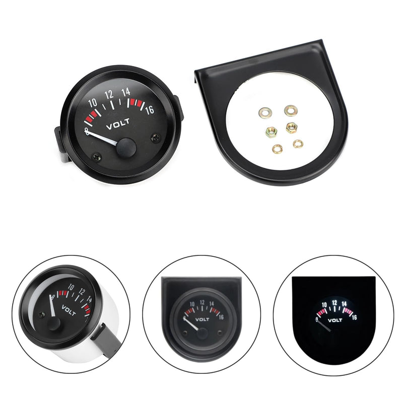 Aramox Voltmeter, 12V Car Voltage Gauge of 52mm/2in Diameter, Universal Round Voltage Meter Gauge, 8V-16V Measurement Range, BX100007 Voltage Reading Gauge for Boat Marine Car Motorcycle, Black Dial