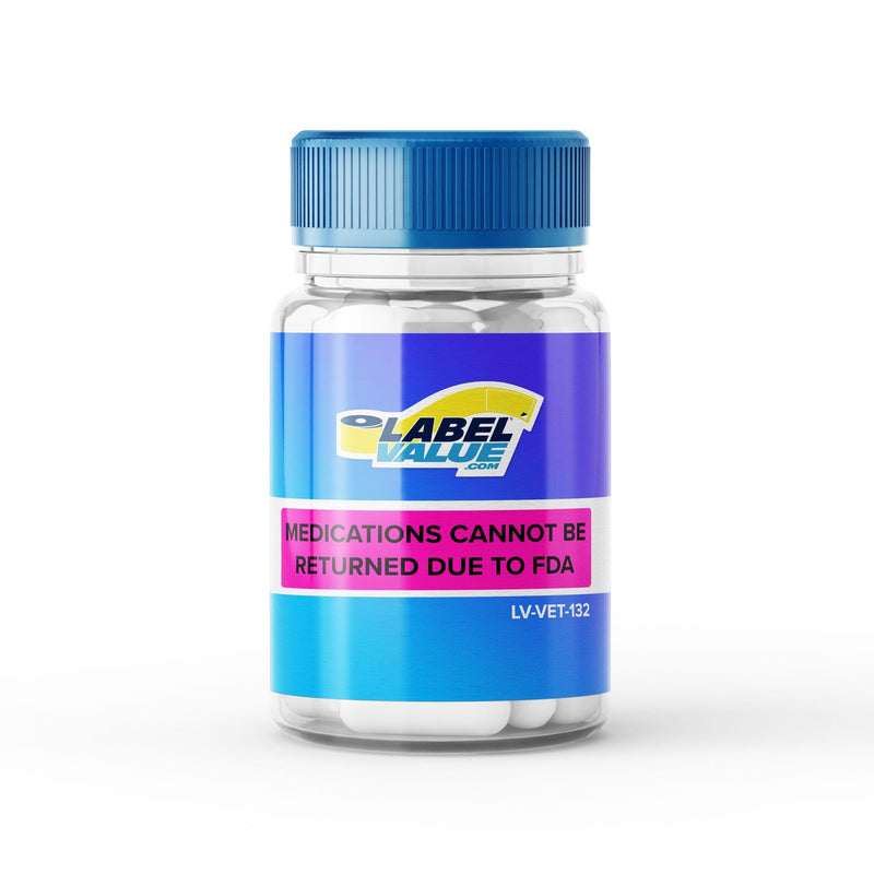 Medications Cannot Be Returned Due to FDA - Veterinary Labels, Fluorescent Pink, 0.375” x 1.625”, [500 Labels/1 Roll] | FDA & Federal Regulations - Healthcare Purposes | LabelValue Brand
