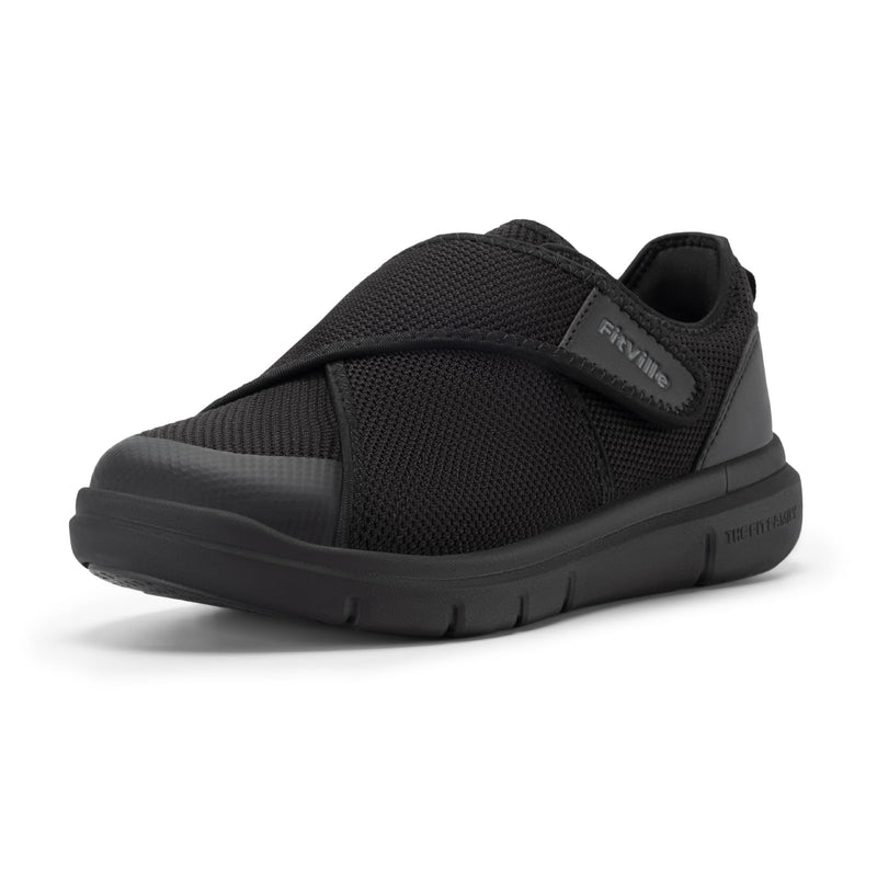 FitVille Men's Diabetic Shoes Extra Wide – Adjustable Closure Walking Shoes for Swollen Feet, Neuropathy & All-Day Standing Comfort – EasyTop V5 12.5 Wide Jet Black