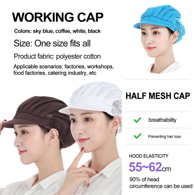 Osuter Pack of 4 Chef Hats Cooking Hat Half Mesh Breathable Dust Cap Elastic Work Hat Industrial Workshop Hat Chef Hats for Kitchen Baker Hair Net Catering Service