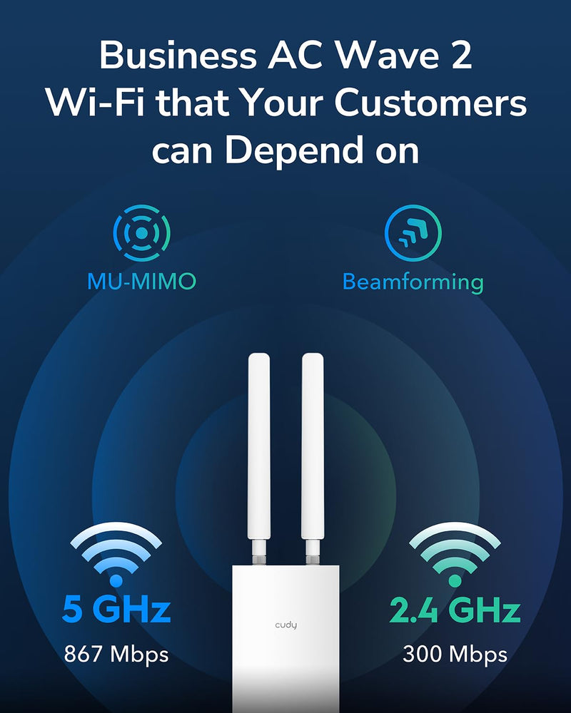 Cudy RE1200 Outdoor AC1200 WiFi5 Outdoor Fast Access Point Mesh, IP65 Waterproof MU-MIMO Support RE Mode, PoE Powered, Business WiFi Solution
