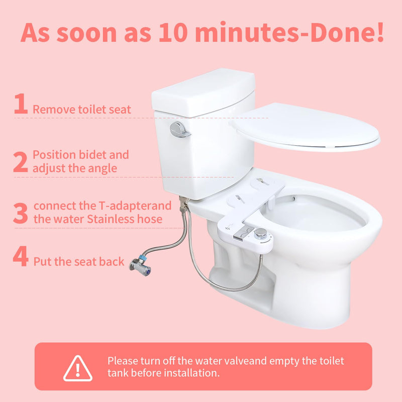 GLIGAM Bidet Attachment for Toilet,Dual Nozzle Bidet Toilet Seat,Non-Electric Ultra-Thin Bidets for Frontal & Rear Wash, Adjustable Water Pressure,Fresh Water Bidet, Easy Installation,White White and Silvery