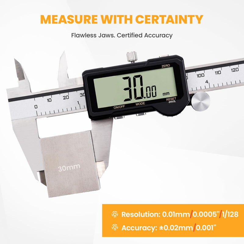 HARDELL Digital Caliper 6 Inch, Rechargeable Calipers with One-Key Reset Setting, Inch/mm/Fraction Conversion, Large LCD Screen Auto-Off, Measuring Tool for DIY, 3D Printing, Jewelry Woodworking Hobby Sliver