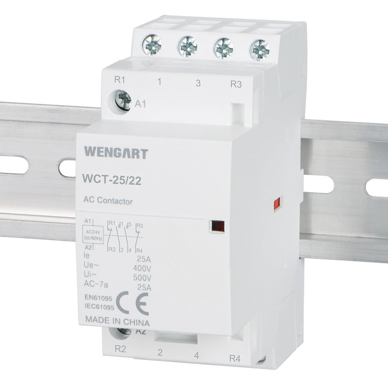 Wengart Installation contactor 25A 2NO2NC for electricians for safe priority switching without risk of short circuit with compact 36 mm width and hum-free AC 24 V coil