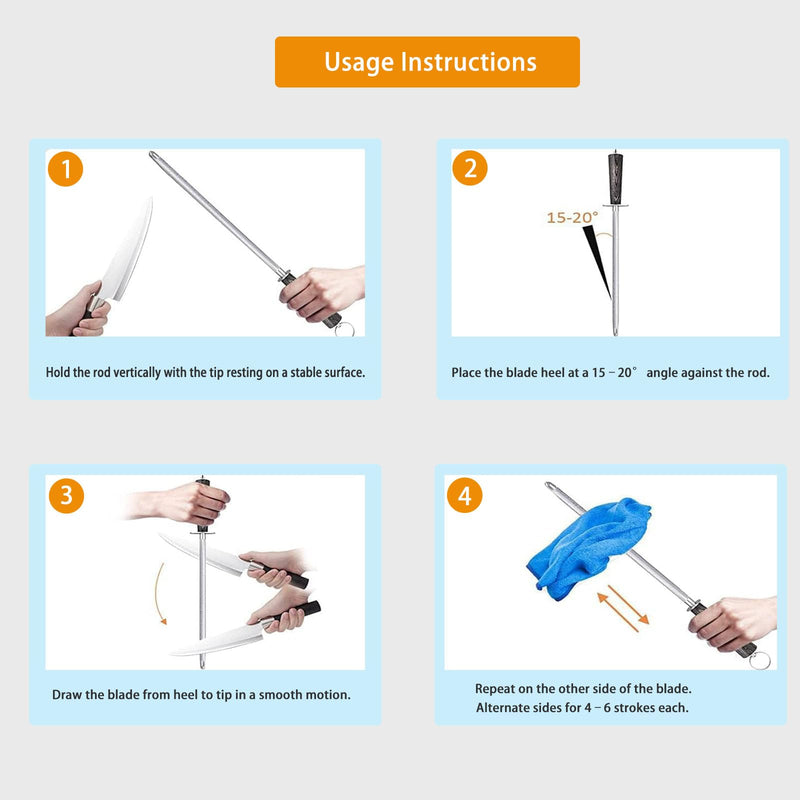 【𝐂𝐨𝐦𝐦𝐞𝐫𝐜𝐢𝐚𝐥 𝐆𝐫𝐚𝐝𝐞】Honing Rod,12" Knife Sharpener Rod Knife Sharpening Steel Rod Adopt 66HRC Hard Alloy Steel Material With Rosewood handle for Knives 12’