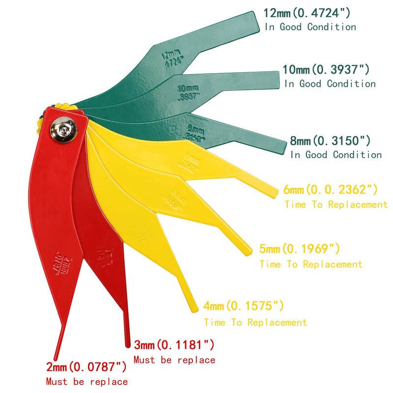 Brake Lining Thickness Gauge, 8 Piece Steel Automotive Brake Pad Measuring Tool, Disc and Drum Brake Lining Gauge Set- Color Coded/SAE & Metric/Durable/Heavy Duty Brake Lining Measuring Tool