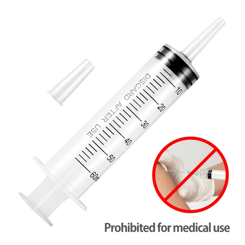 Syringes 60 ml, pack of 5 plastic syringes, plastic syringe, plastic syringe, measuring syringe, dosing syringe for industrial, liquid measurement and dispensing, animal feeding, plant watering
