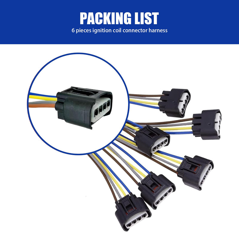 Pack-6 Ignition Coil Connector, 90980-11885 Plug Harness Replacement, High Voltage Package Plug, Accessory Wiring Harness, Compatible with Lexus (Black)