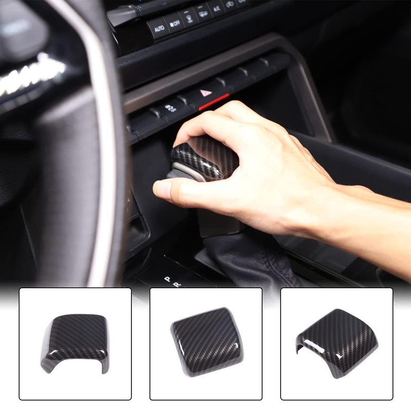 Car Shifter Gear Hand Brake Trim Cover Compatible with Toyota Tundra/Sequoia 2022-2025 Tacoma 2024+ Center Console Gear Shift Head Protection Cover Automatic Gear Shift Knob Cover Interior Accessories Carbon Fiber Pattern