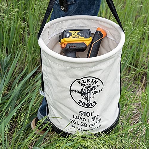 Klein Tools 5109 Canvas Bucket, Wide-Opening Straight-Wall Tool Bucket with Black Molded Bottom, 75-Pound Load Rated & 5139 Zipper Bag, Canvas Tool Pouch 12.5 x 7 x 4.25-Inch