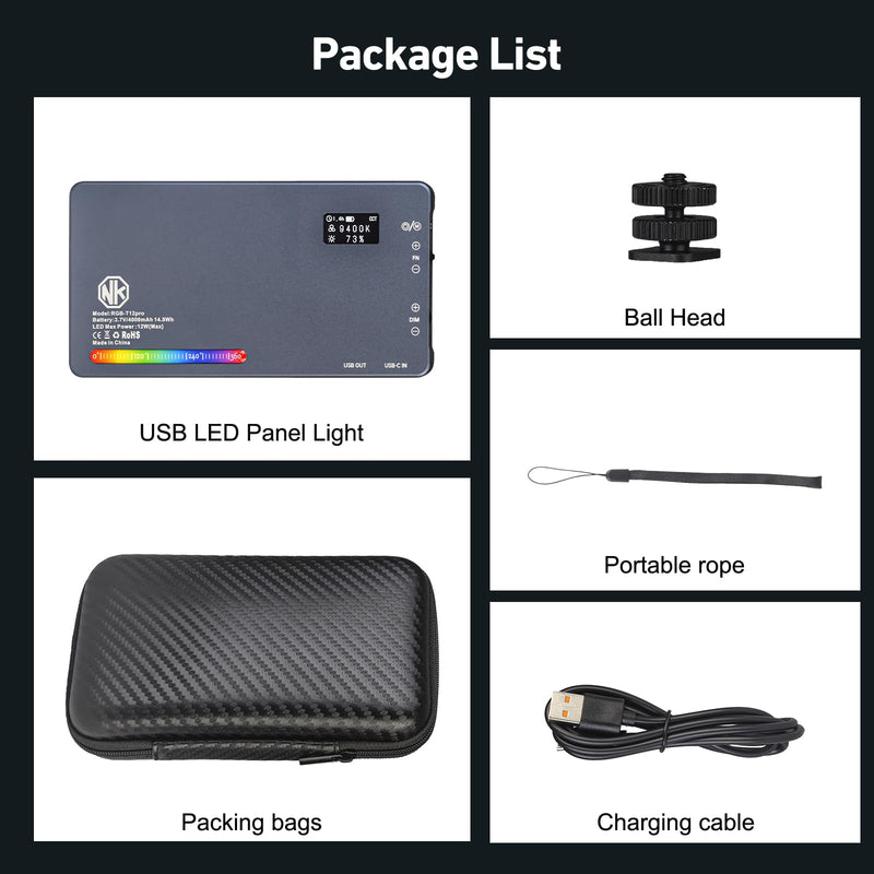 T12 Pro RGB Video Light,12W Portable LED Camera Light with 2500-8000K, 4000mAh Rechargeable Battery, 21 Effects, CRI 96+, for Studio Photography, Vlogging, Streaming, Selfie Video and Phone Recording