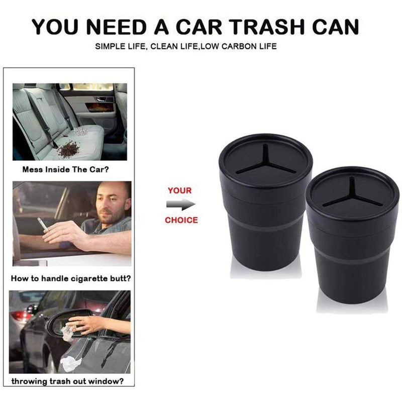 FIOTOK Car Trash Can with Lid, Mini Auto Garbage Can Leakproof Vehicle Trash Bin Fits Cup Holder in Console or Door for Automotive Car, Home, Office, Kitchen, Dinning Room 2 Packs Black-2Pack