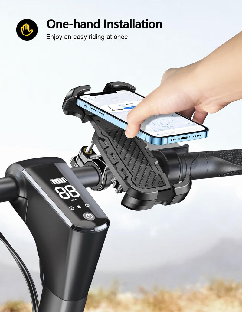 Motorcycle Phone Mount, Upgrade [Never Fall Off] [0 Shake] Bike Phone Mount, [3s Put & Take] 360° Rotatable Phone Holder for Motorcycle Bike Bicycle Scooter Compatible with Cellphones 4.7-6.8”