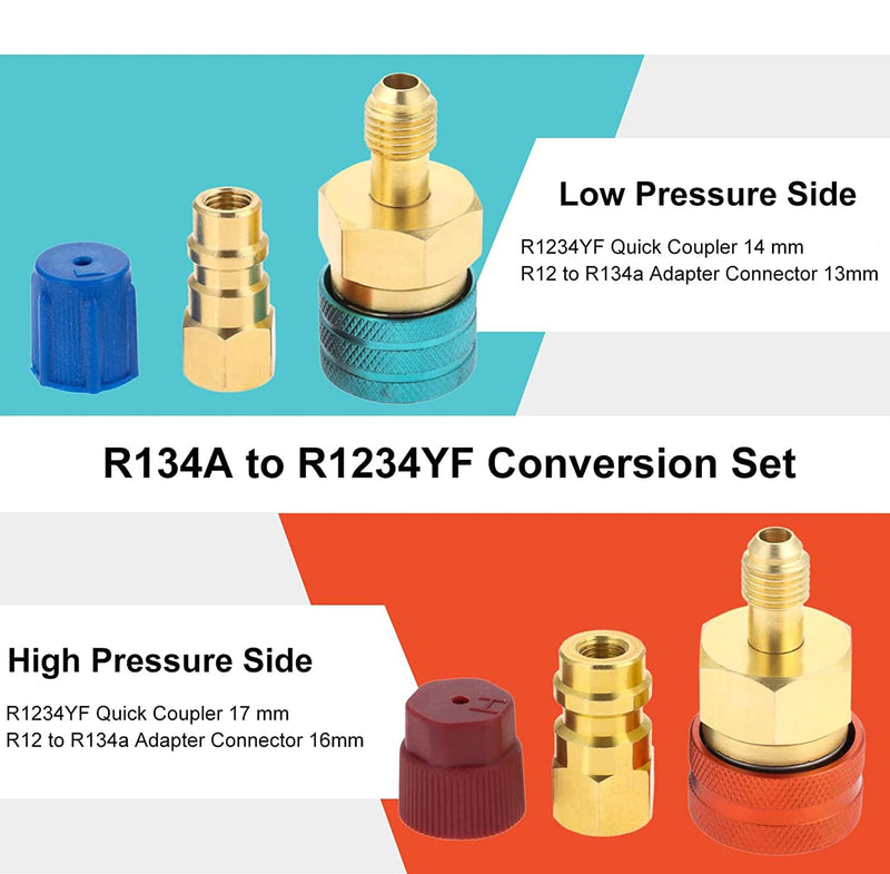 Unifizz 2PCS Quick Coupler Adapter R1234YF High/Low Side Quick Couplers Adapters Kit, AC Hose Fitting Connectors for R1234YF AC Refrigerant Charging R1234YF to R134A Conversion Kit