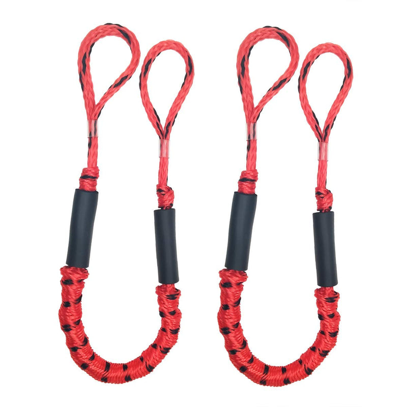 Boat Bungee Dock Lines Mooring Rope Boats Accessories, Quick Docking Lines for Boat Non Jerking 3.5 ft 2 Pack Red& Black Spot