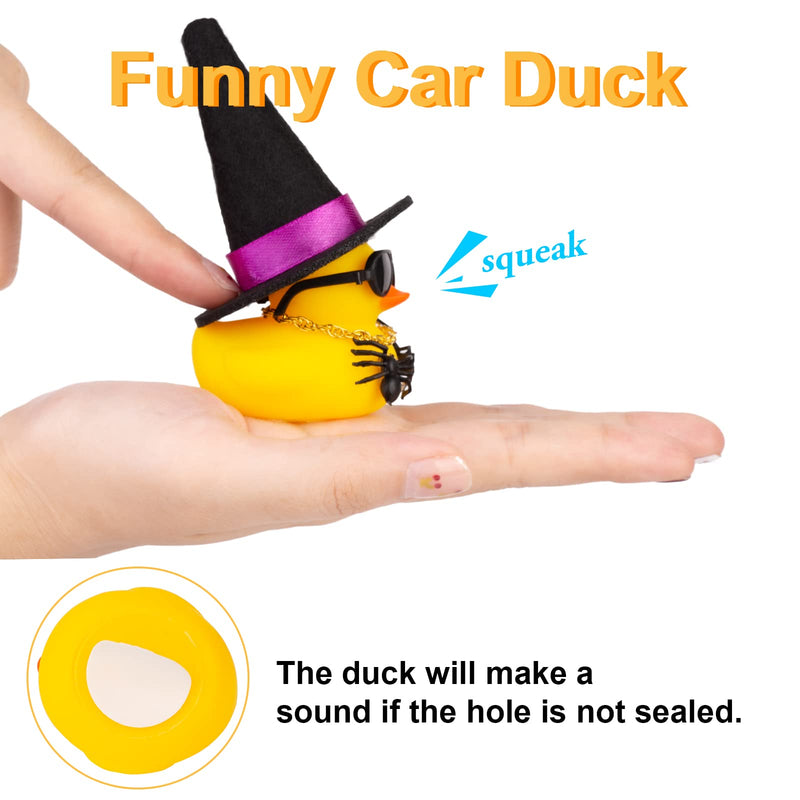 Rubber Duck Car Ornaments Yellow Duck Car Dashboard Decorations with Mini Witch Hat Sunglasses Necklace and Cute Accessories for Party Gifts(H2) H2-Black&Purple Ribbon-Accessories