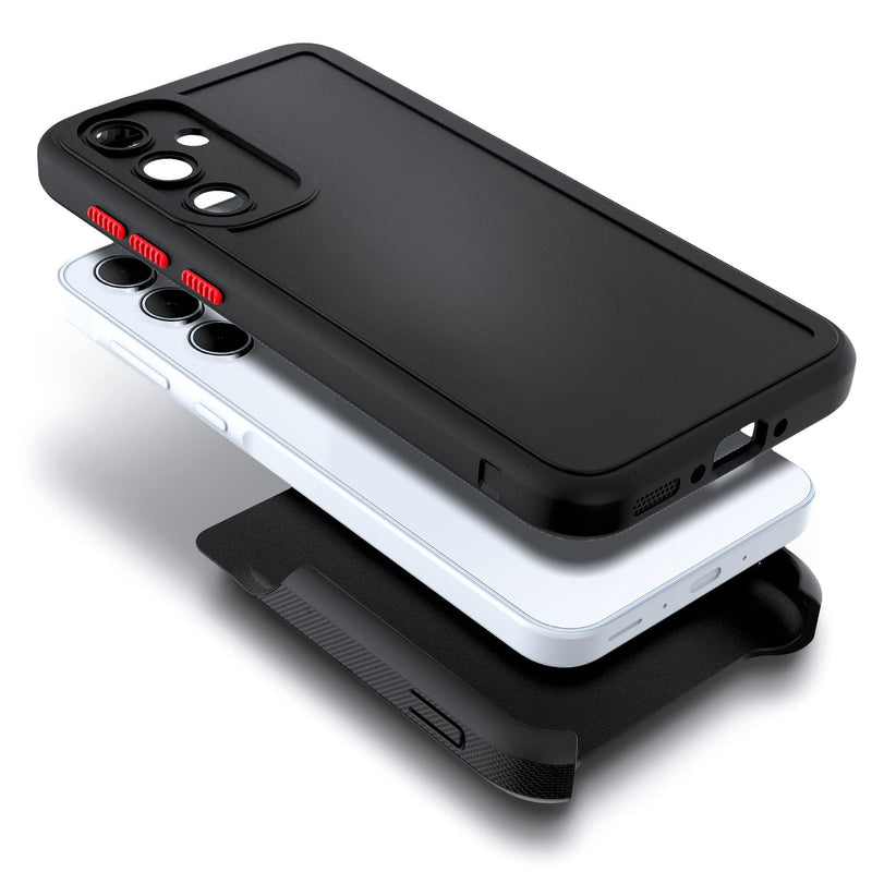 Designed for Samsung Galaxy A14 5G Case with Built-in Tempered Glass (Camera Lens Protector), Belt Clip Holster Kickstand, Heavy Duty Protective Shockproof Armor Defender Case (Black)