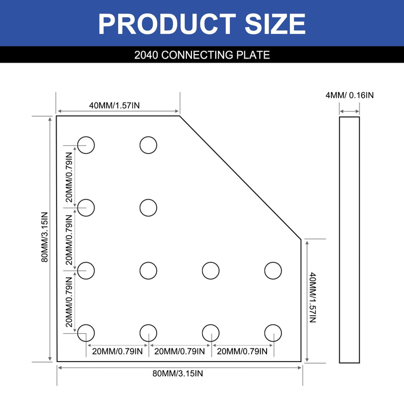8pcs 2040 L Corner Bracket Joining Plate T Slotted Accessories 12-Hole 2040 Hardware Connector 2040 with T Nuts and Screws Silver L-12Hole 2040S