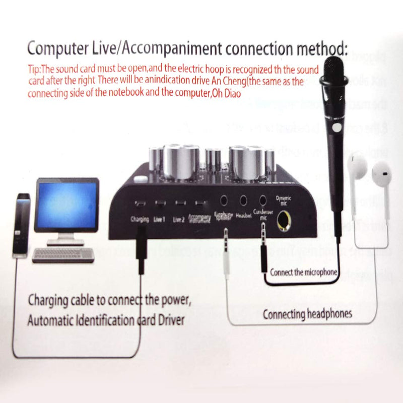 V8 Live Sound Card, Audio Mixer USB External Sound Card Headset Microphone Sound Card Live Broadcast KTV Sound Card for Double Cell Phone for Live KTV Voice Chat(Black)