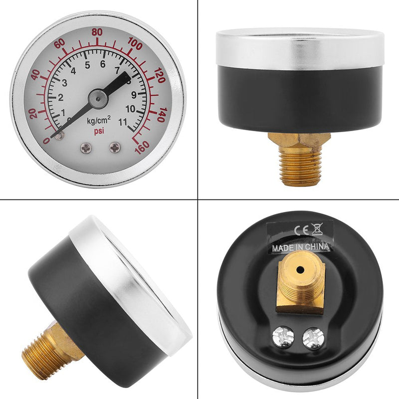0-160PSI 1/8 Inch NPT Mini Pressure Gauge Vacuum Pressure Gauge Double Scale Water Oil Air Pressure Gauge, 40mm Dial, Clear Number Markings