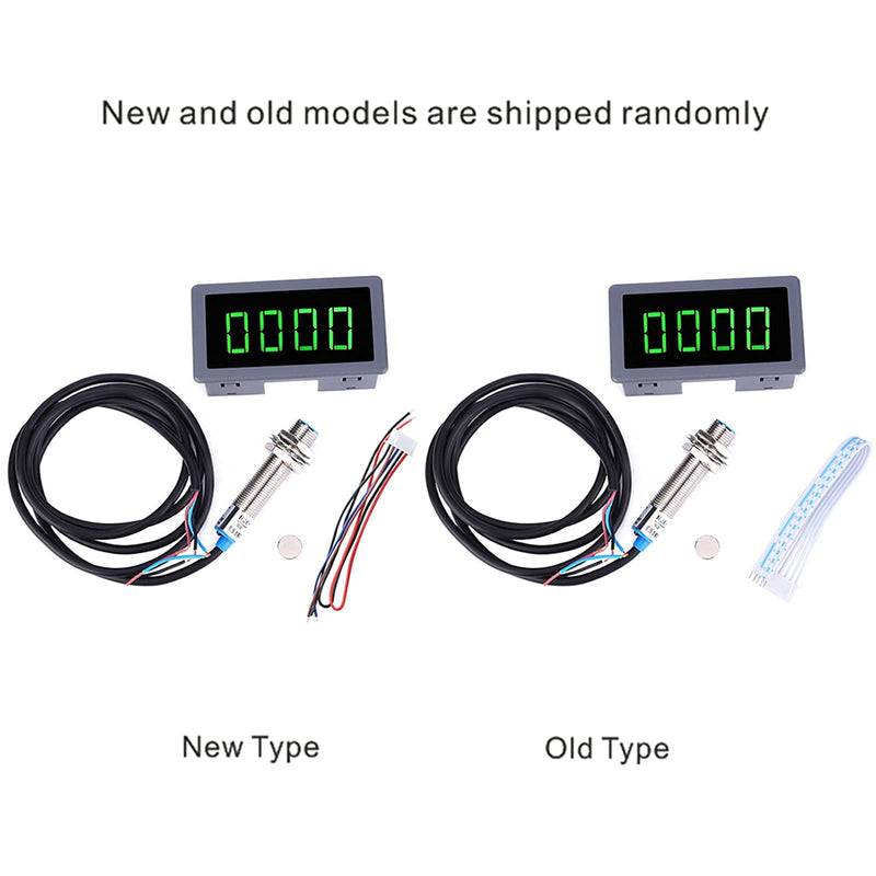 Green 4 Digit LED Engine Tachometer Hall Proximity Switch Magnetic Sensor Speed Meter + NPN Hall Proximity Switch Sensor Holder (Tachometers)