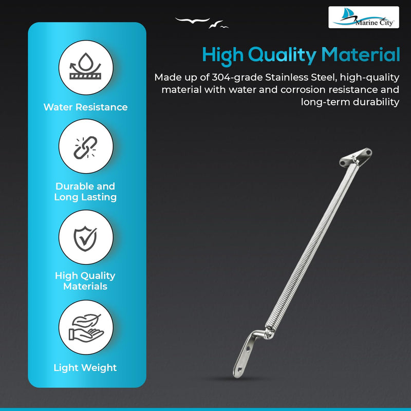 MARINE CITY Stainless Steel Strong & Sturdy Gloss Polished Finish Hatch Spring Adjuster with U-Bolt and L-Shape Plate for Lighter Door Cabinet Doors Window Hatches 10-1/4 Inch