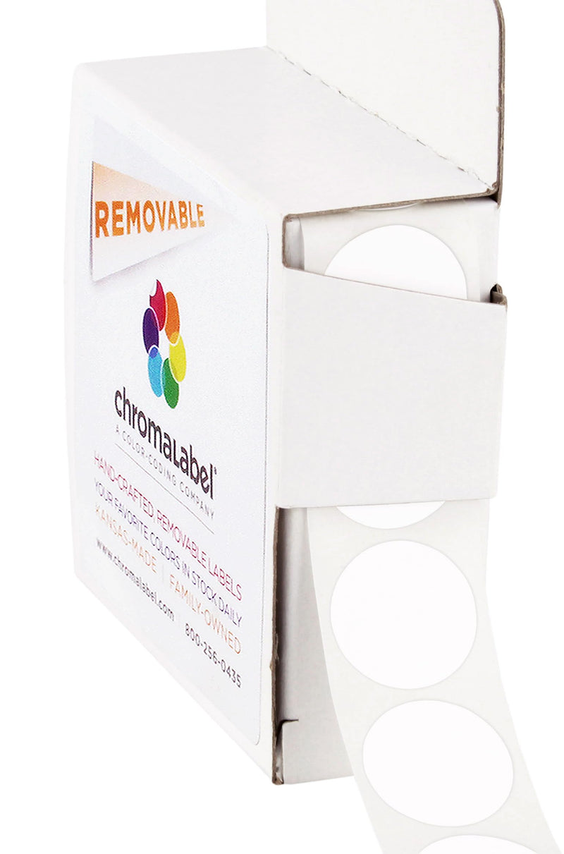 ChromaLabel Round Colored Sticker Dots, Removable Sticky Dots, Color Coding Labels, 1000 Sticker Dots per Dispenser Box, White 3/4"
