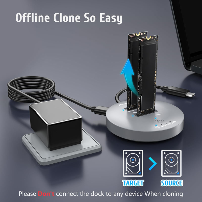M.2 NVMe SSD Cloner Dock,10Gbps Dual-Bay NVMe to USB Enclosure,Supports Offline Clone,UASP,USB 3.2 Gen 2 SSD Enclosure Adapter,M.2 Docking Station for SSDs Size 2230/2242/2260/2280/22110,Support 2x8TB