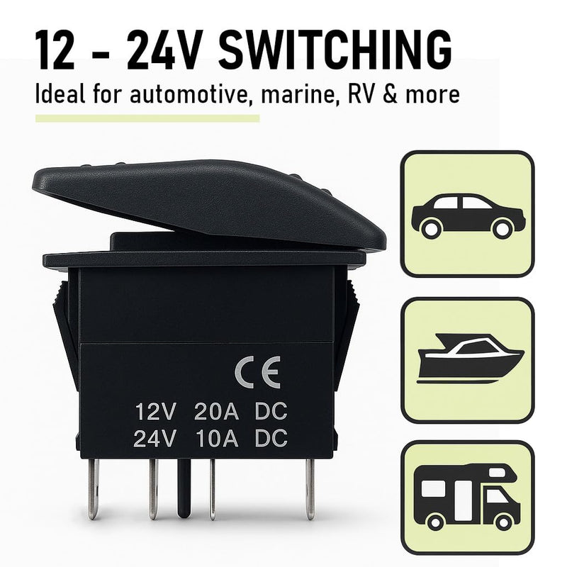 MGI SpeedWare 3-Pack Marine Rocker Switches with Illuminated LED, 20A 12vDC, SPDT Latching ON/Off/ON - Blue