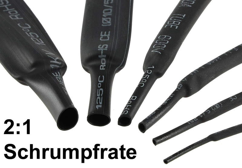 ChiliTec heat shrink tube set 100 pieces shrink tubes with shrink ratio 2:1 10cm long 6 sizes cable tube insulation I black