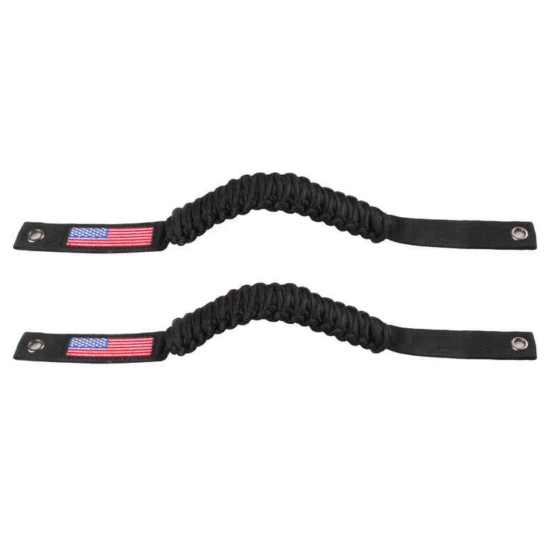 BESTAOO Roll Bar Grab Handles Paracord Grip Handle for Ford Bronco Accessories 2021+, with USA Flag Design, 2 Pack (Black) Black