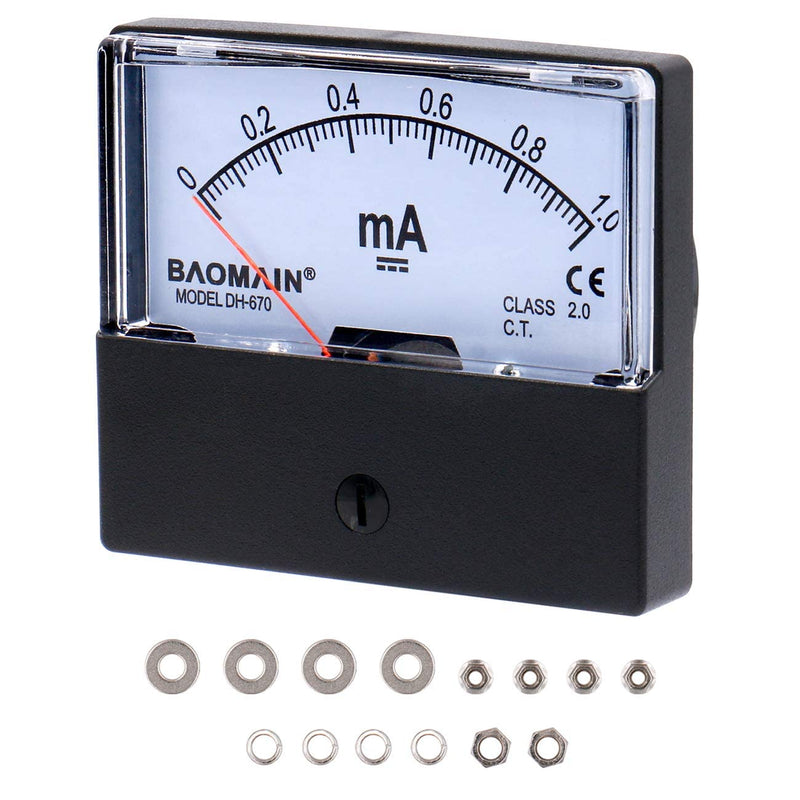 Baomain Ammeter DH-670 DC 0-1 mA Rectangular Ampere Needle Panel Meter Gauge Amperemeter