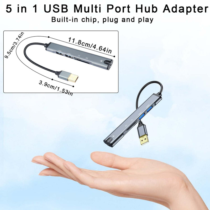 QIANRENON 5 in 1 USB Docking Station Hub USB 2.0 to USB 2.0 TRRS 3.5mm Audio TF/SD Card Reader Multi Function Port Replicator Adapter, for Laptop TF/SD Memory Card ISO 4 Pole Headphone