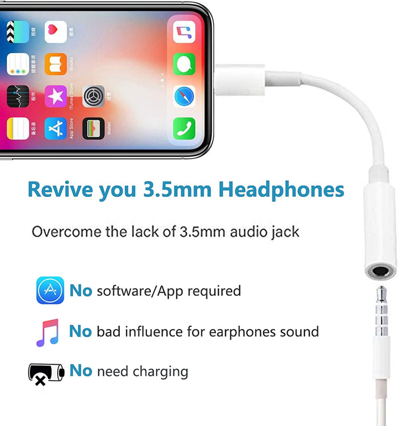 2 Pack Lightning to 3.5 mm Headphone Jack Adapter, [Apple MFi Certified] iPhone Dongle Adapter Converter Aux Audio Cable Compatible with iPhone 14/14 Plus/14 Pro/14 Pro Max/13/12/11/XR/XS/X/8/7/iPad 2 Pack White/Lightning to 3.5mm