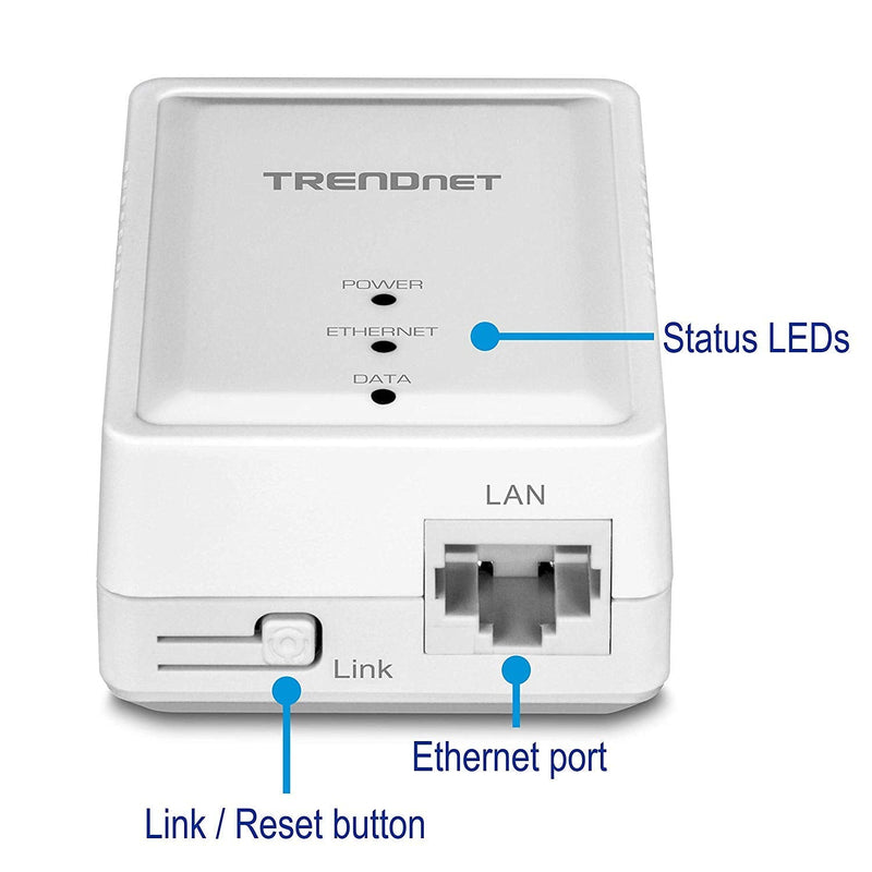 TRENDnet Powerline 500 AV Nano Adapter Kit, Includes 2 x TPL-406E Adapters, Cross Compatible with Powerline 600-500-200, Windows 10, 8.1, 8, 7, Vista, XP, Plug & Play Install, White, TPL-406E2K