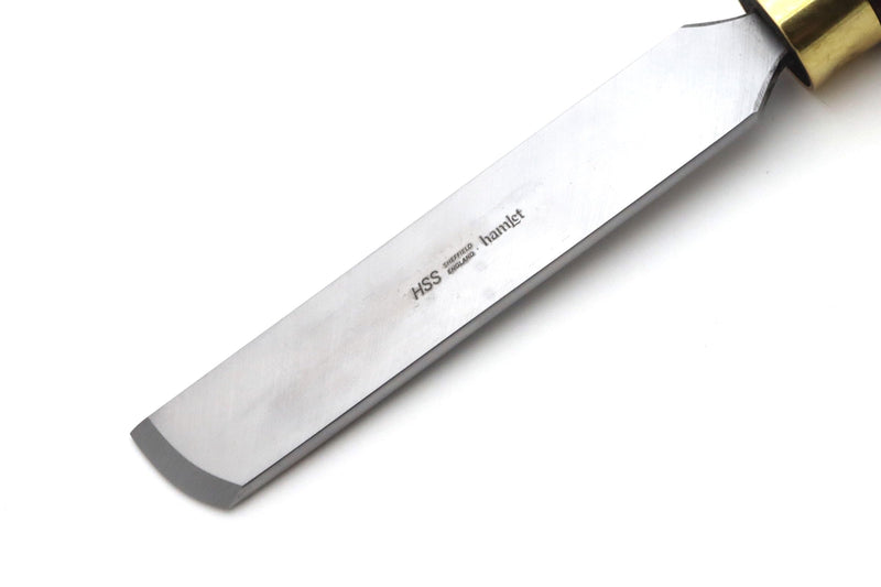Rolled Edge Radius Skew Chisel (HCT105R) by Henry Taylor, 3/4" Wide x 1/4" Thick Blade, M2 HSS, 16-3/4" Overall Length, Stained Beech Handle