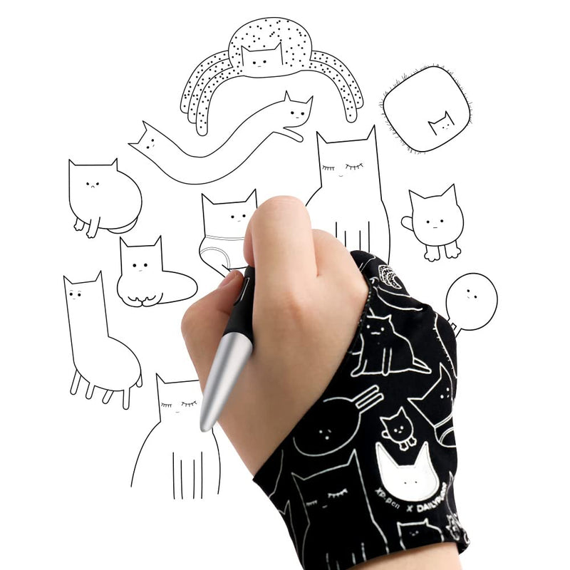 XPPen Digital Drawing Glove Two-Finger Artist Glove for Drawing Tablet Cute Cat Print Drawing Glove Suitable for Right and Left Hand Cat Print Glove