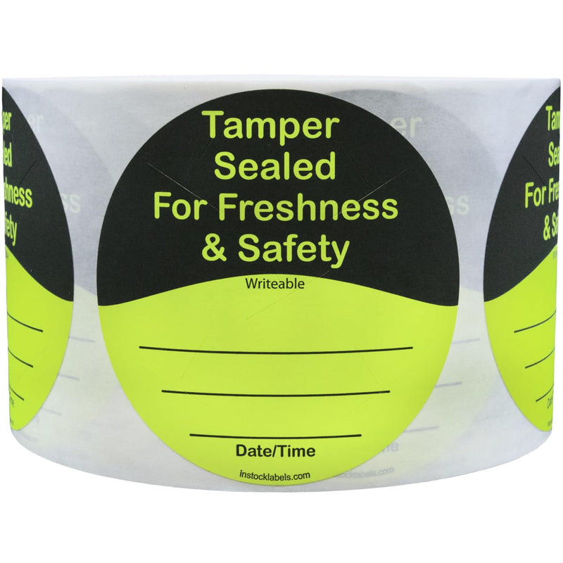 Fluorescent Yellow Food Delivery Tamper Evident Labels 3", 500 Total Adhesive Stickers