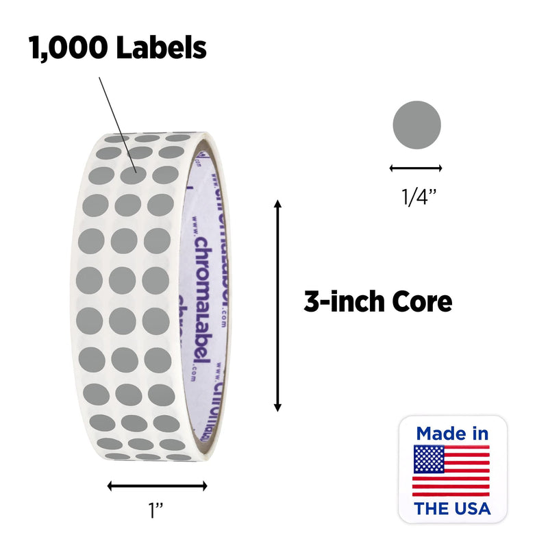 ChromaLabel 0.25 Inch Round Label Permanent Color Code Dot Stickers, 1000 Labels per Roll, Gray