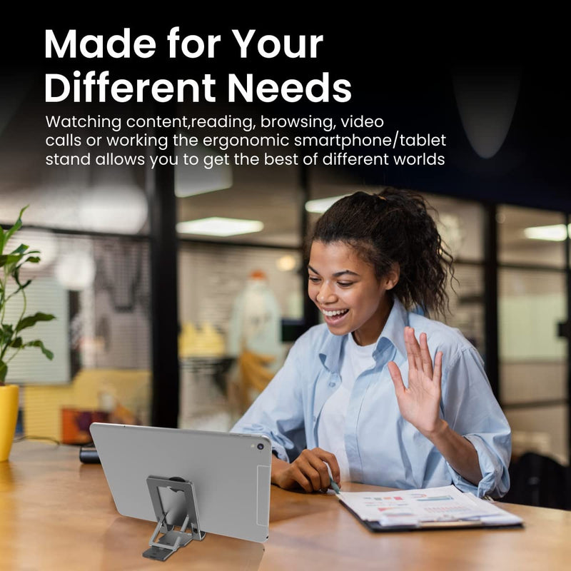 Portronics Modesk One Universal Mobile & Tablet Holder with 5 Adjustable Angles, Foldaway Design, Horizontal View Support Lightweight Easy to Carry, Grey