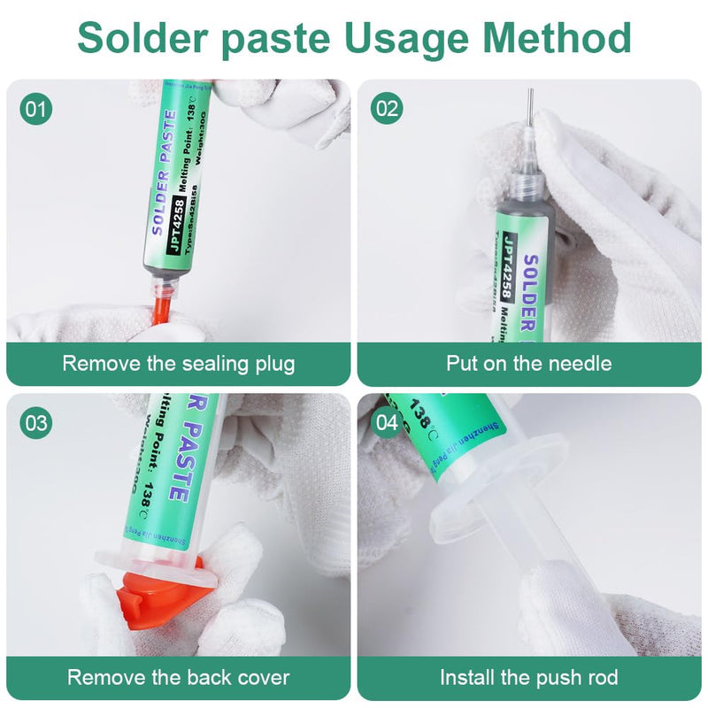 Flintronic Lead Free Solder Paste 30g Sn42 Bi58 Syringe Soldering Paste Flux | Low temperature 138°C solder flux tin paste, solder paste for BGA SMT LED SMD solder #3 Lötpaste #6 Soldering Paste 30 G, Low Temperature 138 °c