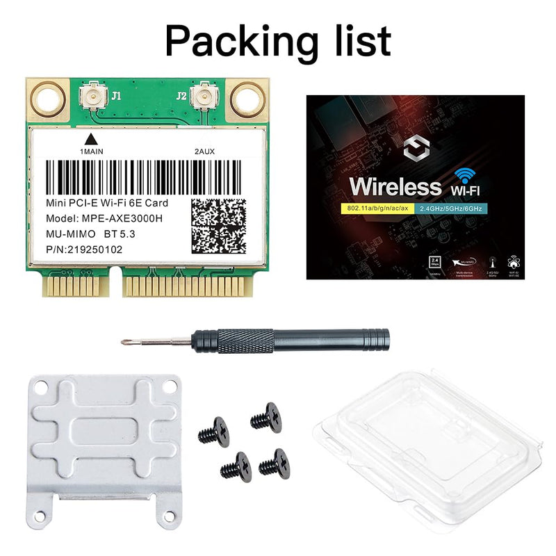 WiFi 6E Half Mini PCI-E WiFi Network Card 802.11AX AC MPE-AXE3000H 2.4GHz 5GHz 6GHz 5400Mbps Wireless Card BT5.2 MU-MIMO Mini PCIe Wi-Fi 6E Adapter OFDMA vPro for Windows 10/11 PC Laptops