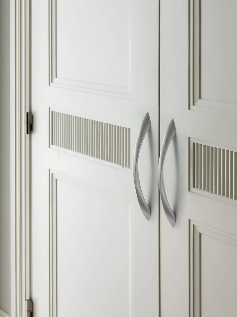 5 Pack Brushed Nickel Cabinet Pulls 6.3 Inch Arch Twisted Silver Handles Drawer Kitchen Cupboard Bathroom Dresser Cabinet Hardware Zinc Alloy 6.3 inch Hole Centers 5
