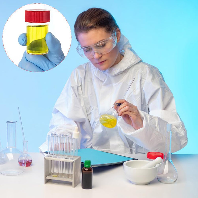Urine Cup Sample Cup, Pack of 6 Rin Cups with Screw Lid Sample Cup, 60 ml Urine Sample Cup, Screw-On Lid Container, Urine Sample Cup, for Experiments, Storage 6 pieces red